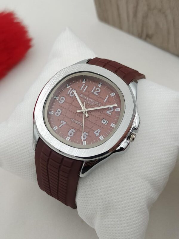 Aa1 Patek Philippe Geneve Stylish Watch Silicon Strap Silver Dial - Image 4